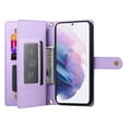 thumbnail image 3 of For Samsung Galaxy S21+ 5G 6.7-inch Wallet Case for Women Men Multi-Card Slots Zipper Pocket Lanyard Strap Wristlet Leather Phone Case,Purple, 3 of 7