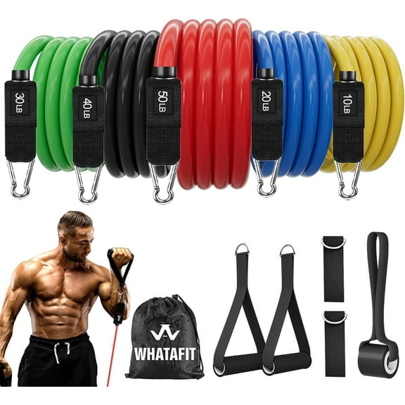 WHATAFIT Resistance Bands, Exercise Bands，Resistance Bands for Working Out, Work Out Bands with Handles for Men and Women Fitness, Strength Training Home Gym Equipment