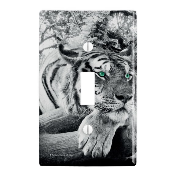 Black and White Tiger with Blue Green Eyes Plastic Wall Decor Toggle Light Switch Plate Cover