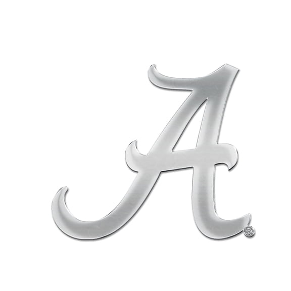 University of Alabama Crimson Tide Solid Chrome Metal Raised Auto Emblem Decal, Adhesive Tape Backing