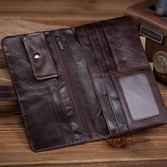 Men's Vintage Genuine Leather Long Wallet Bifold Money Credit Card Holder Purse