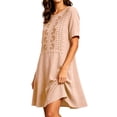 thumbnail image 5 of Ayolanni Short Sleeve Sundresses for Women Solid Button Henley Midi A-Line Dress Casual Embroidered Linen Flowy Vacation Sundress with Pockets Pink XL, 5 of 6