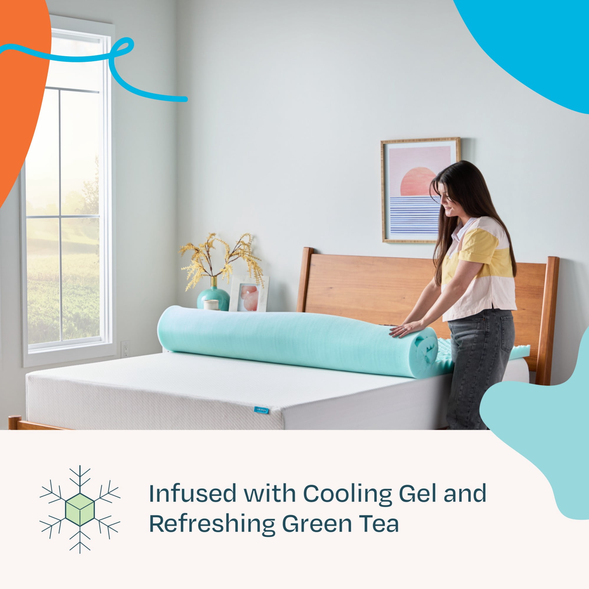 Linenspa 2" 7-Zone Cooling Gel and Green Tea Infused Memory Foam Mattress Topper, King