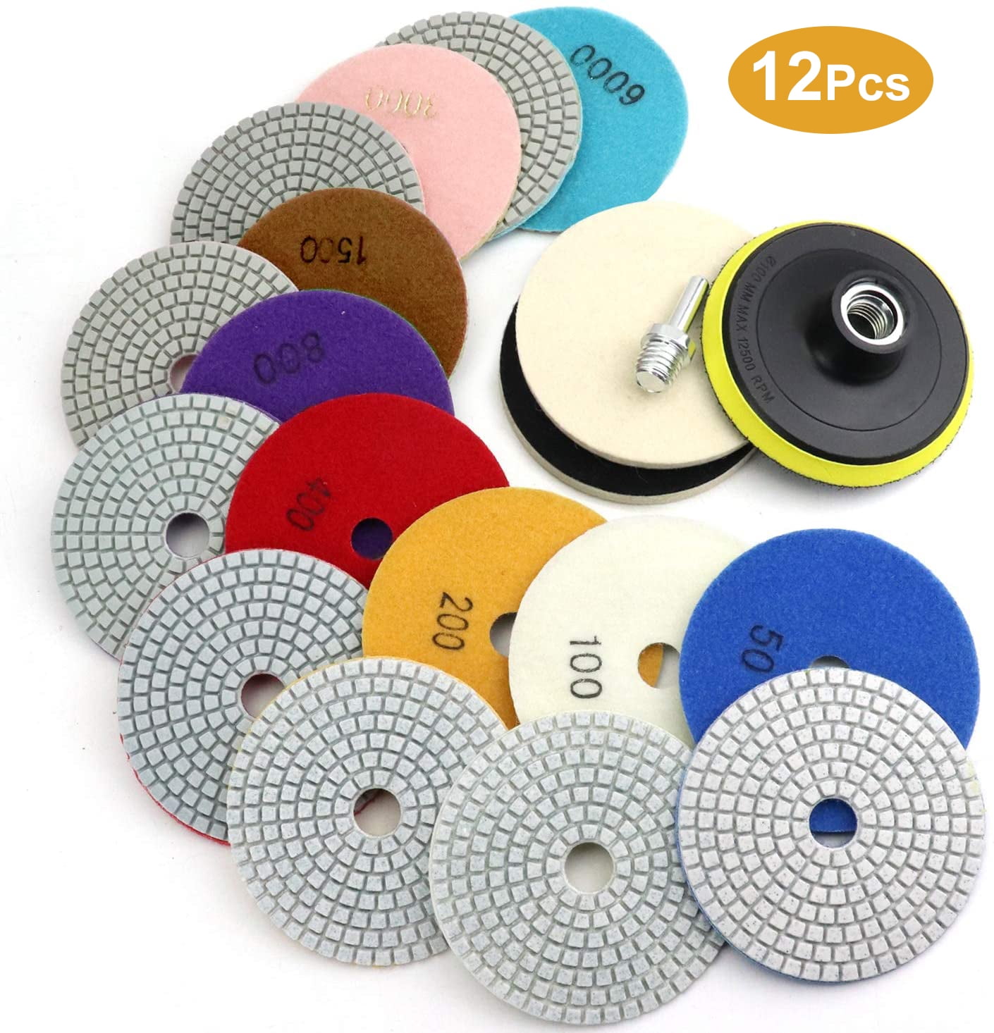4 inch Diamond Granite Marble Polishing Pads,Concrete Polish Pad for Grinder Polisher 12Pcs