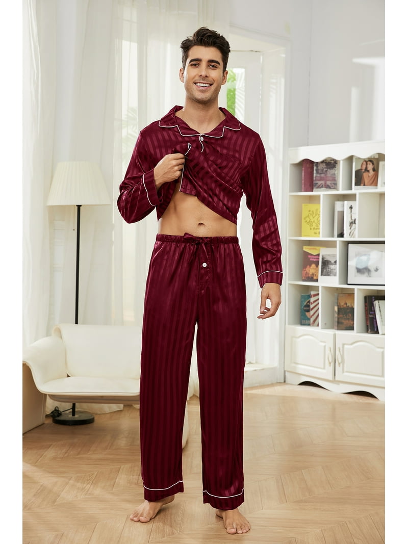U2SKIIN Mens Silk Pajamas, Long Sleeve Men Satin Pajamas Set