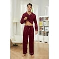 thumbnail image 4 of Vulcanodon Mens Silk Pajamas Set, Long Sleeve Satin Striped Button Down 2-Piece Sleepwear,(Burgundy Stripe,XL), 4 of 5