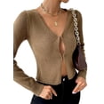 thumbnail image 5 of Womenacute;s Solid Color Cropped Cardigan Long Sleeve V Neck Solid Color Hook and Eye Knit Sweater Tops, 5 of 10