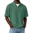 thumbnail image 5 of Short Sleeve Tops for Men Corduroy Knit Turn-Down Collar Henley Tee Shirt Solid Color Casual Summer T-shirts (S, Green), 5 of 6