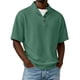thumbnail image 1 of Blusas y camisas de manga corta y cuello redondo para hombre, de pana, color liso, informales, a la moda, con medio botón, cuello alto, manga corta, de poliéster., 1 of 6