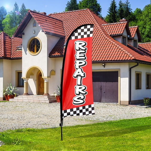 QSUM Auto Repair Feather Flag Kit,7FT Auto Repair Shop Advertising Banner, Auto Body Shop Business Signs