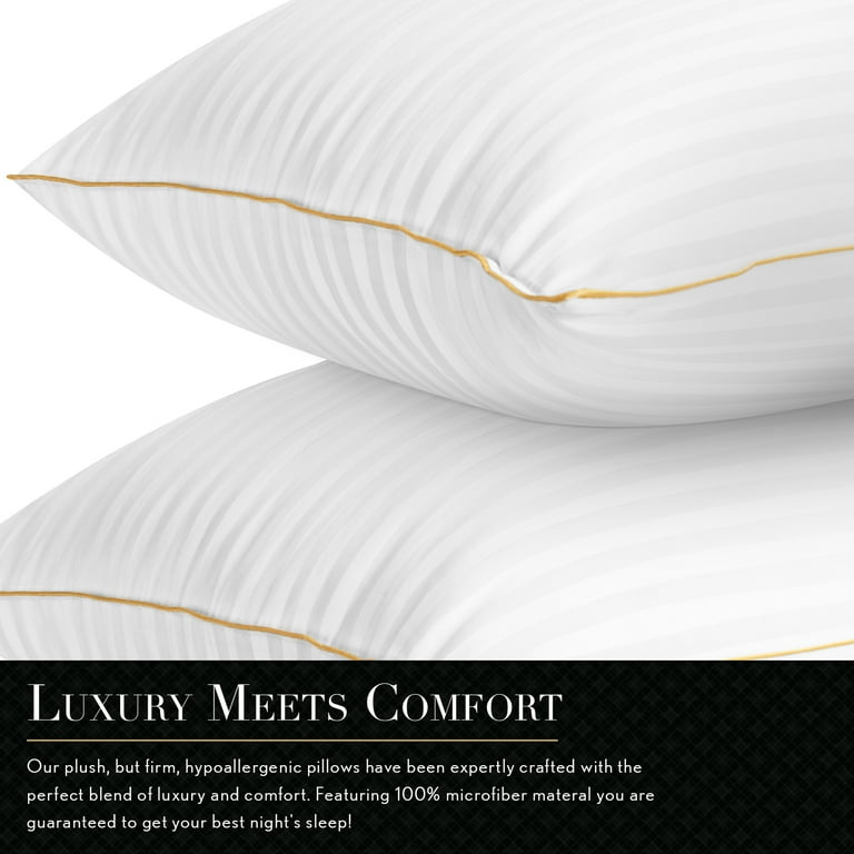 Noble Linens Cooling Luxury Gel Fiber Pillows with 100% Cotton Cover (Set  of 2), Queen, White 