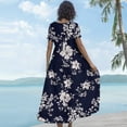 thumbnail image 6 of KLHDSF Dresses For Women Bohemian Floral Print Short Sleeve Dress Loose Casual Summer Vacation Black L, 6 of 6
