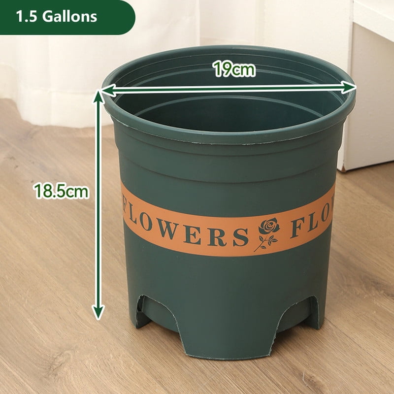 1.5 Gallon Plastic Nursery Pots, 7.5 Inch Round Plant Pots with Drainage Holes, 10 Pack Flower Pots for Outdoor Indoor Plants, Flowers, Gardening Gifts for Women, Green