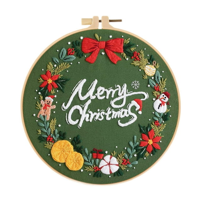 Tnarru Christmas Embroidery Kit with Instructions DIY Needlepoint Cross Stitch Kits Christmas Wreath A