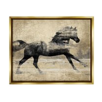 Stupell Industries Western Galloping Horse Portrait Graphic Art Metallic Gold Floating Framed Canvas Print Wall Art, Design by Tina Blakely