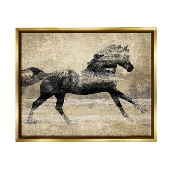 Stupell Industries Western Galloping Horse Portrait Graphic Art Metallic Gold Floating Framed Canvas Print Wall Art, Design by Tina Blakely