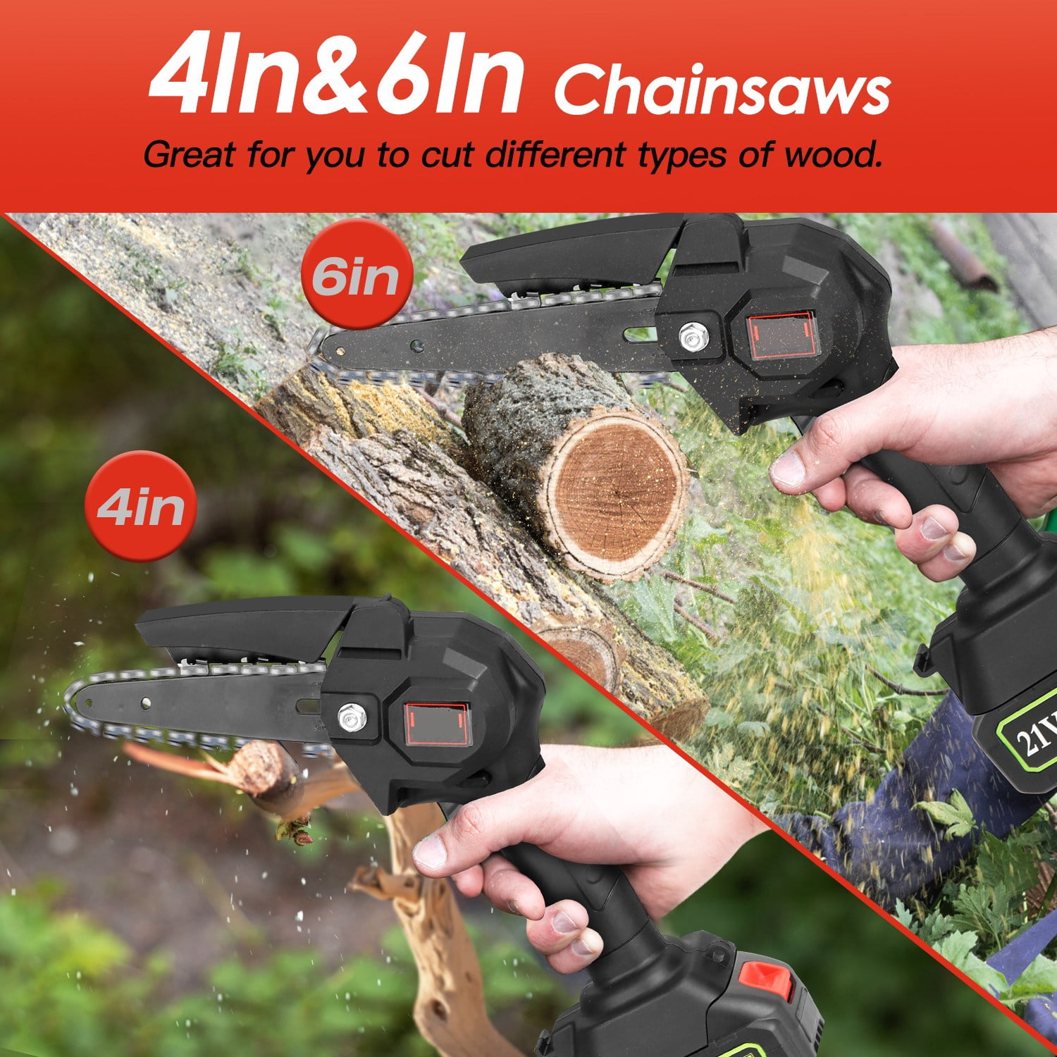 2-in-1 Cordless Pole Saw & Mini Chainsaw iNova 21V Battery Small Pole Chainsaw, Electric Pole Saw for Tree Trimming, 2.0Ah Battery&Charger Included