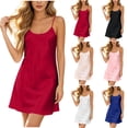 thumbnail image 2 of QINGFSAP Womens Satin Slip Dress Spaghetti Strap Scoop Neck Relaxed Fit Lounge Nightgown, 2 of 5