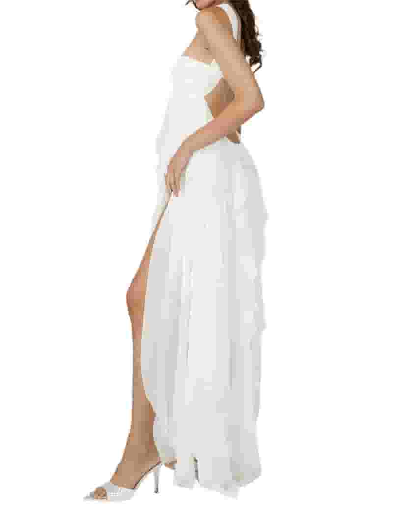 Sexy Backless Ruched Irregular Halter Sleeveless Two Pieces Sexy Backless Ruched Irregular Halter Sleeveless Two Pieces