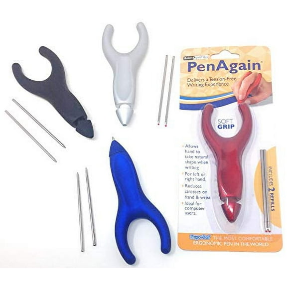 Penagain Ergosof, Ballpoint Pen, Set of 4 Colors: Black, Silver, Red and Blue (Individually Packaged with Two Refills Per Pen) (Limited Edition)