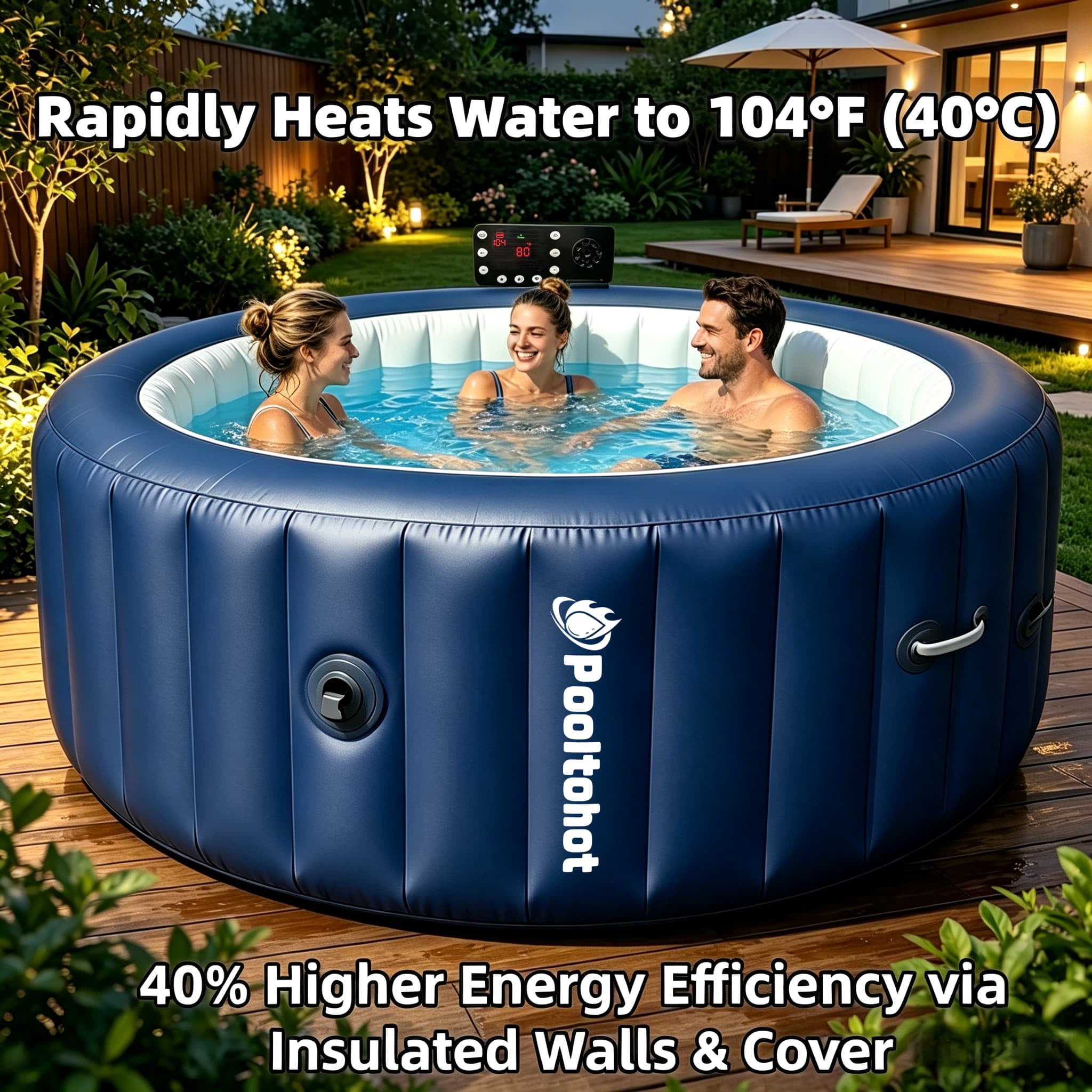 POOLTOHOT Inflatable Hot Tub 71" x 28", Portable Hot Tubs Built-in Heat Pump and 6-Color Lights for 2-4 Person, Blow Up Outdoor Hot Tubs with 143 Soothing Air Jets and Filter System for SPA