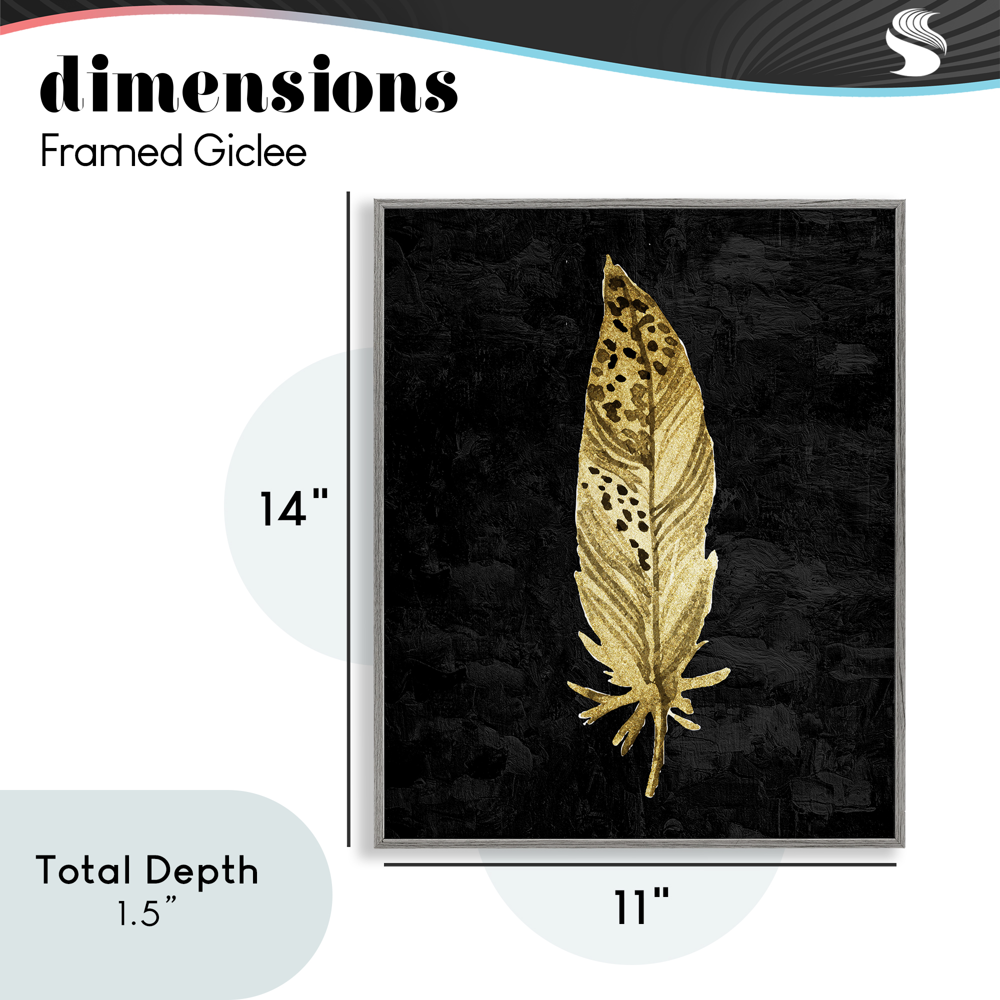 Speckled Feather on Black Gray Framed Giclee Art, design by Kim Allen