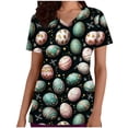 thumbnail image 2 of Easter Scrub Tops for Women Grass Pattern Bunny and Eggs Graphic V Neck Short Sleeve Professional Workwear with Pockets Festive Medical Clothes, 2 of 6