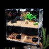 FETCOI Acrylic Climbing Pet Box 4 Grids Large Enclosure Lizard Spider Tank +Thermometer