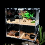 FETCOI Acrylic Climbing Pet Box 4 Grids Large Enclosure Lizard Spider Tank +Thermometer