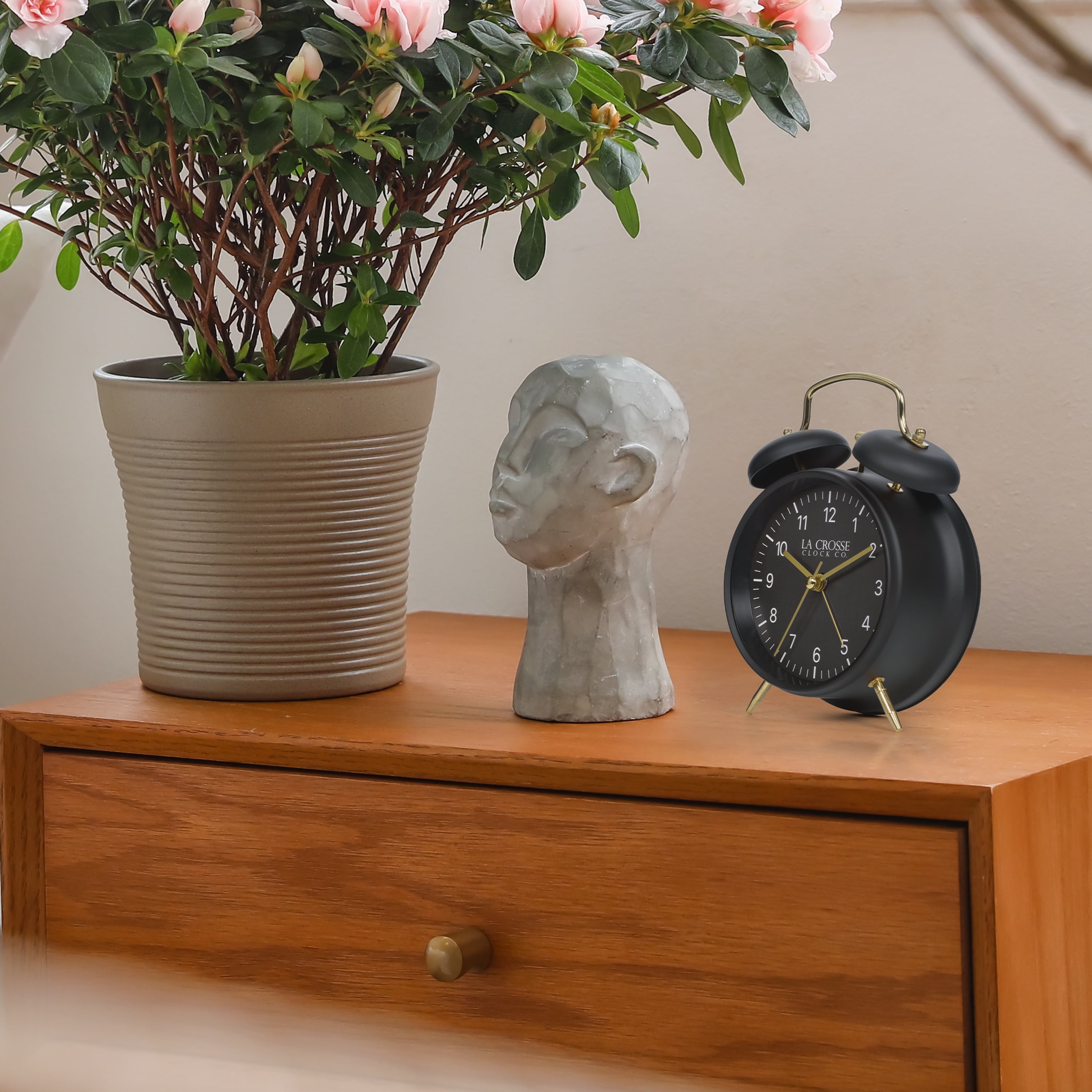 La Crosse Modern Black and Gold Twin Bell Analog Quartz Deep Sleep Alarm Clock