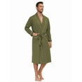 thumbnail image 3 of MAYFISH Men's Pure Cotton Robe, Lightweight and Soft, Long Summer Sleepwear 100% Cotton Robe with Pockets (Olive Green, XL), 3 of 5