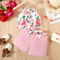 thumbnail image 2 of PatPat 2pcs Kid Girl Floral & Butterfly Print Ruffle Hem Cami Top and Belted Shorts Set, 2 of 6