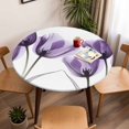 thumbnail image 5 of Purple Tulip Floral Elastic Fitted Round Table Cover Flower Waterproof Outdoor Tablecloth for Holiday Party, Picnic, Patio & Dining Fits Tables Up to 36"-44", 5 of 8