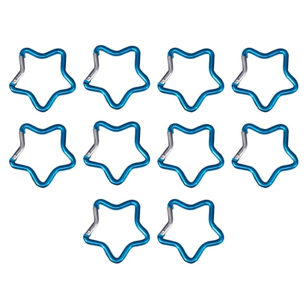 10 Uds. Mosquetón con forma de estrella de , Clip para llavero, bloqueo a presión, resistente para mochilas, accesorios para botellas de , Azul claro