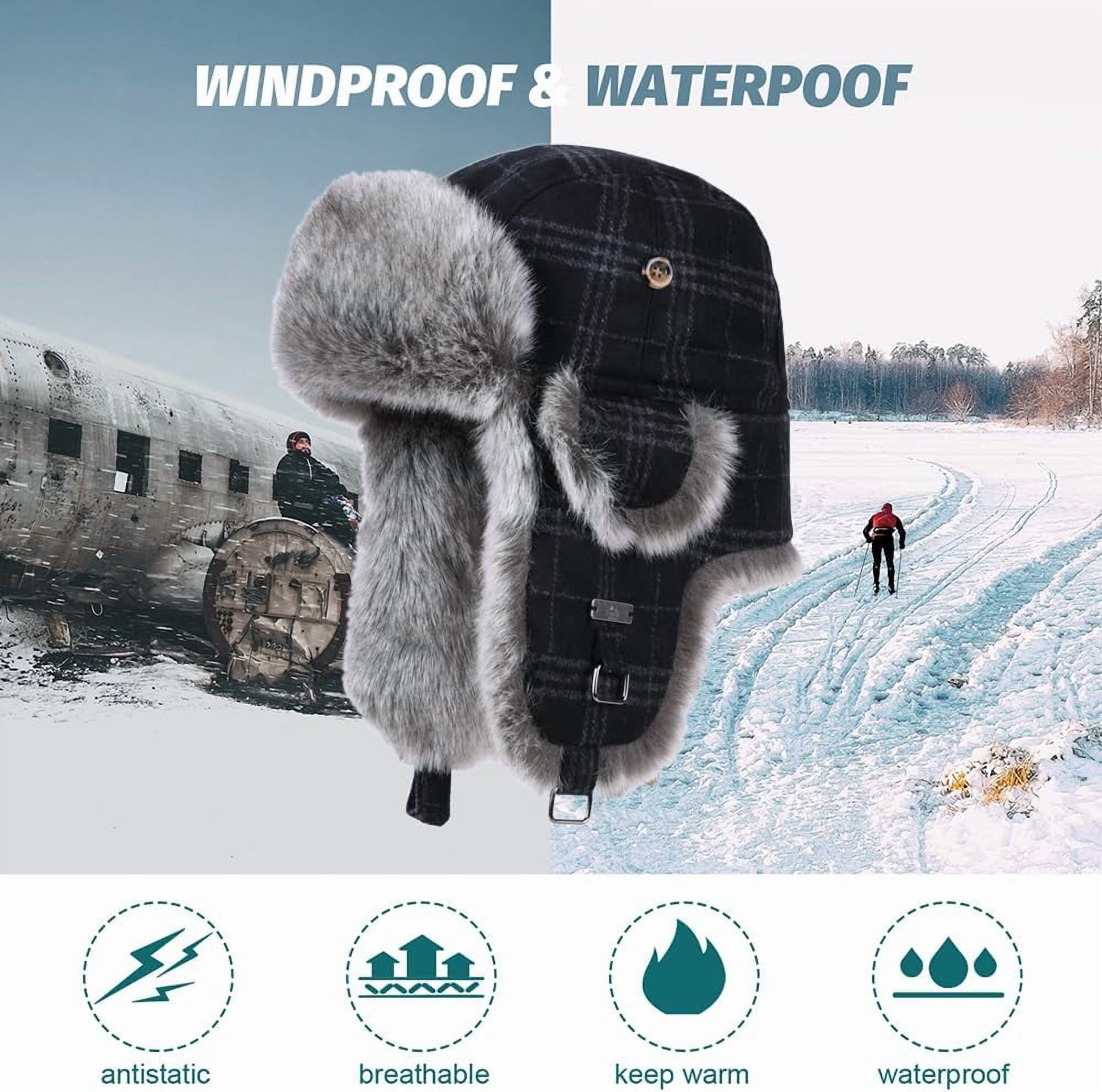 Fur Winter Trapper Hat,Wool Faux Fur Aviator Ski Trapper Trooper Pilot Snow Eskimo Hat with Ear Flaps for Men & Women