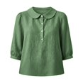 thumbnail image 4 of MVRLSH Womens Tops Shirts Blouse Casual Button Down V Neck Long Sleeve Lightweight Soft Pullover Basic Tee Top Loose Fit Linen Blouses Green - XL, 4 of 6