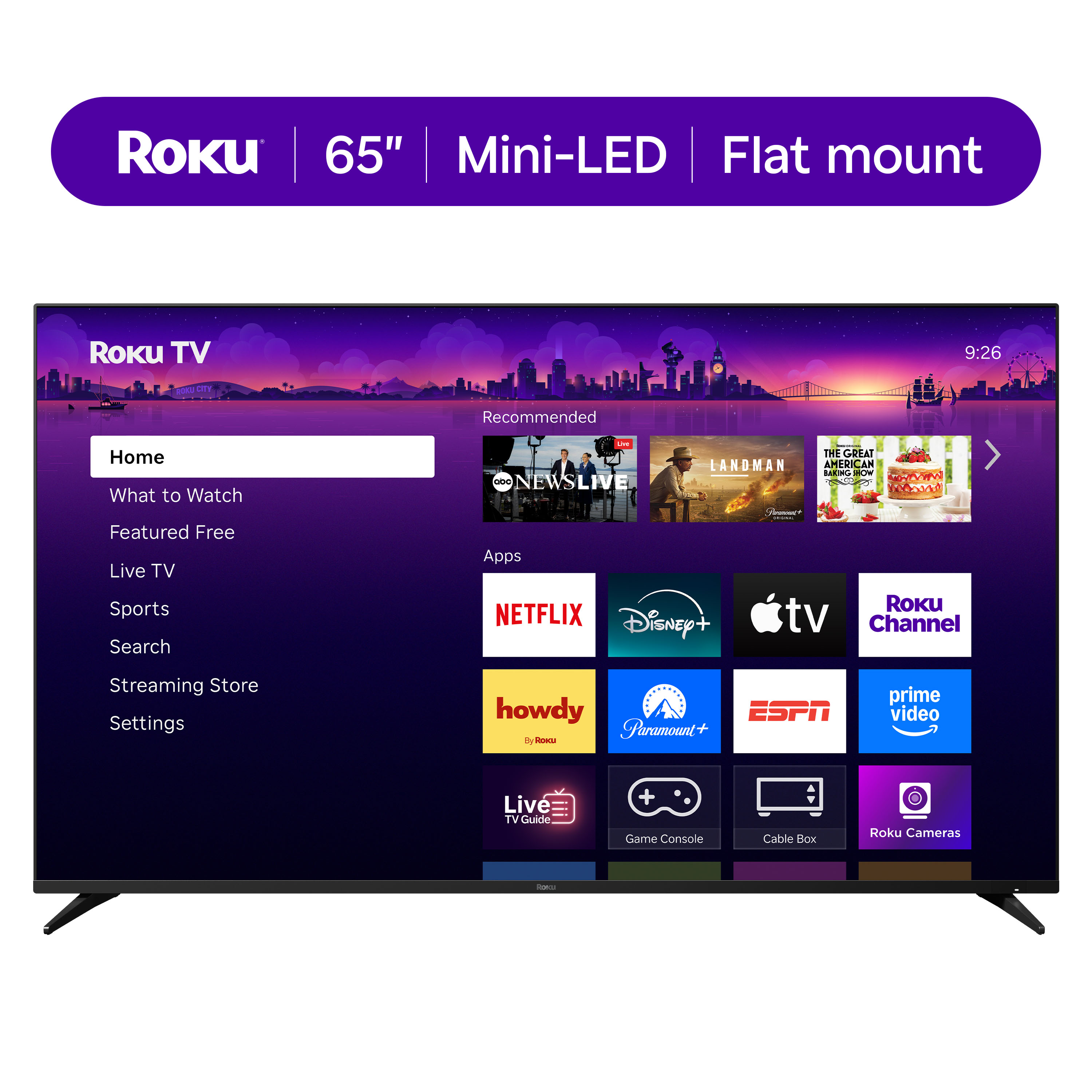 Roku Smart TV – 65- Inch Pro Series, 4K QLED Mini-LED TV – Roku TV with Backlit Voice Remote Pro