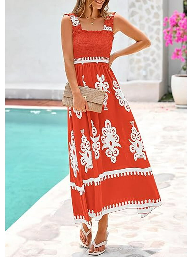 sleeveless boho maxi dress Maxi Dress Sleeveless Ruffle A-Line Beige Cotton