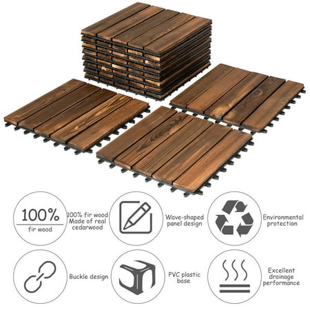 Costway 11 Pcs 12 X 12 Interlocking Wood Deck Tiles Patio