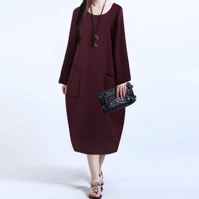 burgundy loose dress