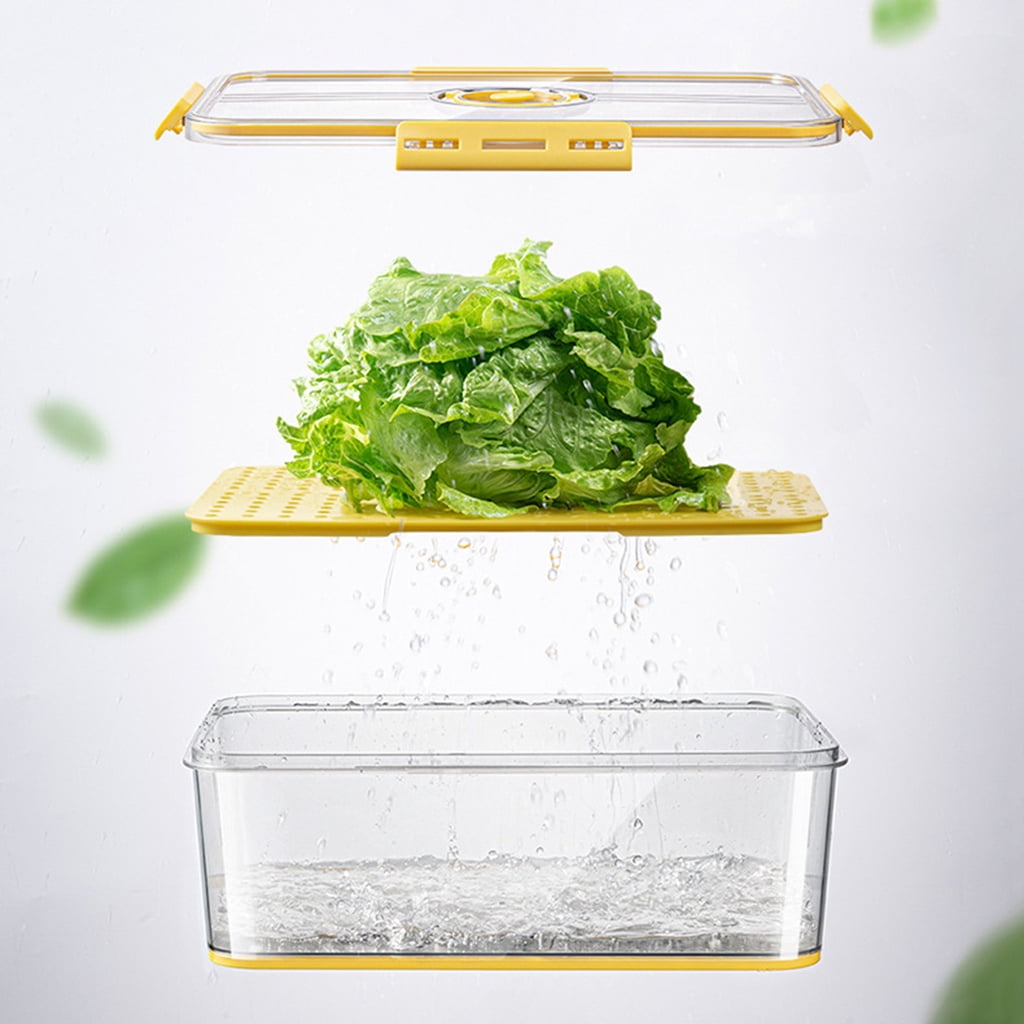 Plastic Food Storage Box Container with Lid and Drain Tray Timing Function Fridge Produce Saver Refrigerator Organizer Keeper Leakproof Lunch Box