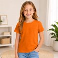 thumbnail image 2 of HAJWOH Girls Casual Short Sleeve T-Shirt Kids Toddler Solid Color Round Neck Tees Blouses Loose Fit Tops Undershirt, 2 of 5
