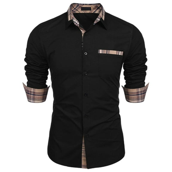 Kakii Mens Casual Long Sleeve Dress Shirt Plaid Collar Button Up Untucked Shirts Button Down Shirt