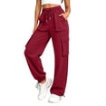 thumbnail image 2 of BUIGTTKLOP Cargo Pants for Women Drawstring High Waisted Outdoor Hiking Pants Wide Leg Loose Fitted Trousers with Pockets, 2 of 6