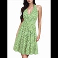 thumbnail image 2 of Robe d'Été Sans Manches Portefeuille à Col en V à Fleurs pour Femme, Mini Robe Vert Pâle L, 2 of 5