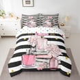 thumbnail image 3 of Erosebridal Girls Bags Perfume Bed in a Bag Twin Size,Chic Books Floral Bed Set,White Geometry Lines Bedding Twin Size,Microfiber Bedroom Decorative Reversible,7 Pieces, 3 of 5