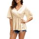 thumbnail image 1 of Top de manga corta para mujer, jersey con dobladillo con volantes, Top cruzado con cuello en V, camisa metálica, blusa con cintura elástica, color caqui S, 1 of 6