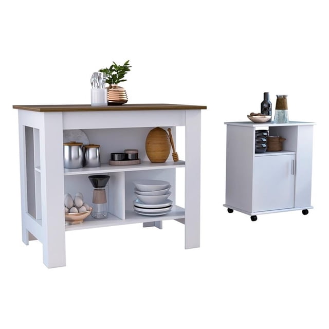 Pemberly Row 2 Piece Kitchen Set Kicthen Island and Kitchen Cart in Multi-color