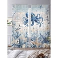 thumbnail image 4 of Ocean Octopus Sheer Curtains 96 Inch Long 2 Panels, Blue Yellow Sea Star Shell Coral Blue Yellow Stripes Light Filtering Rod Pocket Curtains, Sheer Voile Drapes for Living Room Bedroom, 52"x96", 4 of 8