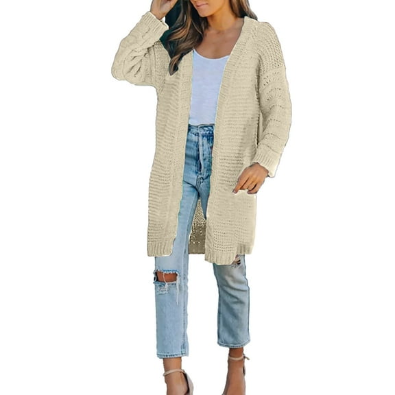 Niaviben Knit Cardigan Long Cardigan Loose Cardigan Jackets Women Winter Jackets Women Sweaters Cardigan Cardigans for Women Trendy Beige M